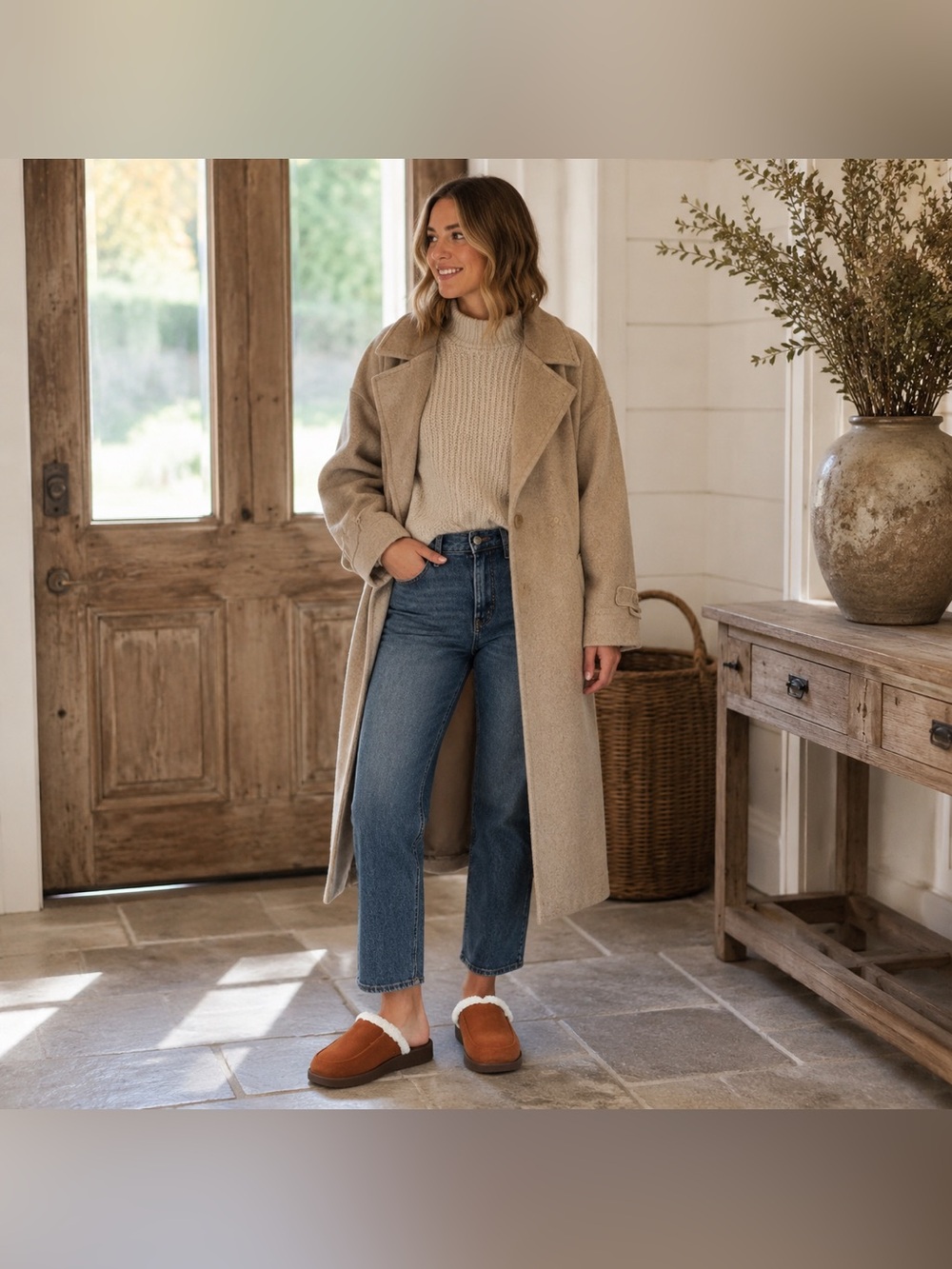 Franco Sarto Brown Suede Shearling Mule  Women’s 8M Cozy